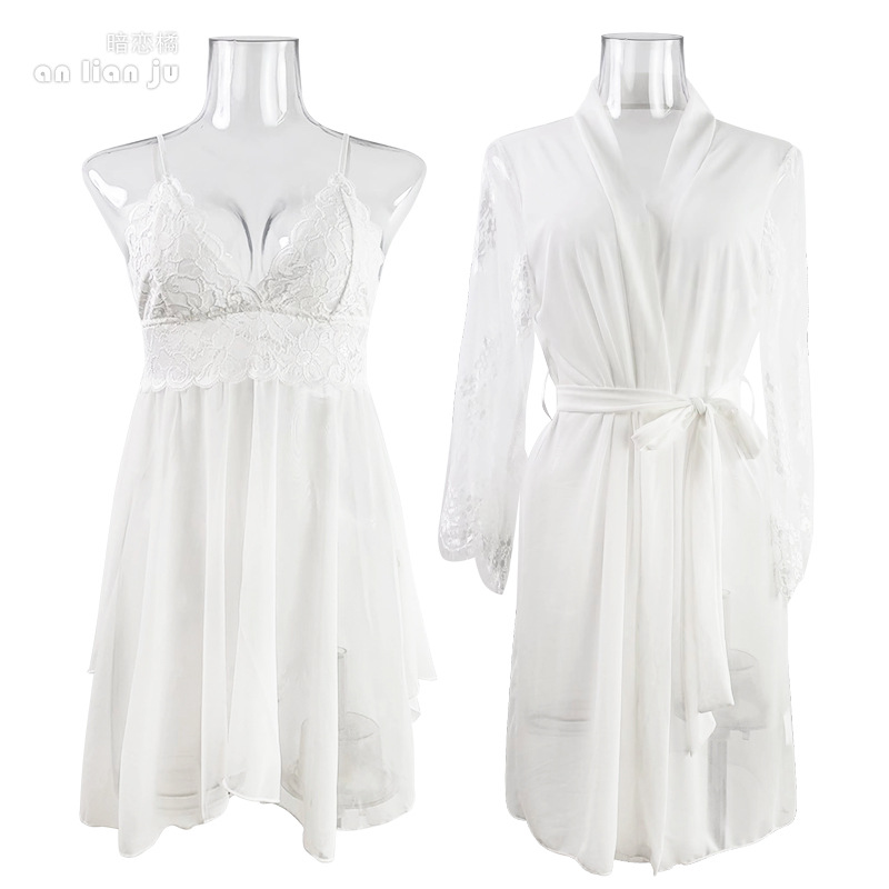 Kimono Sheer Floral - Conjunto de Lencería Blanca para Mujer,