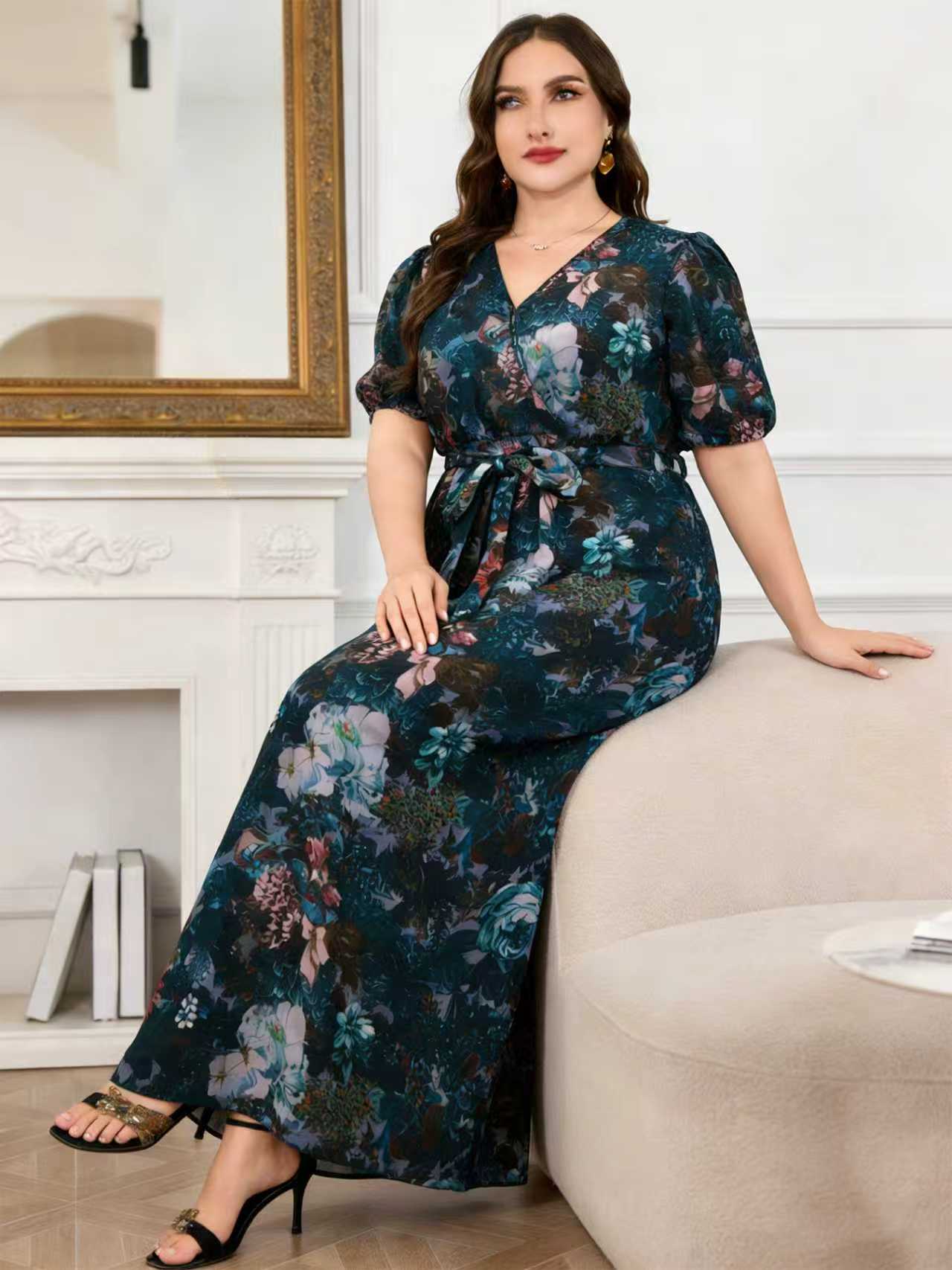Romper Floral Print - Vestido Maxi de Gasa Largo y