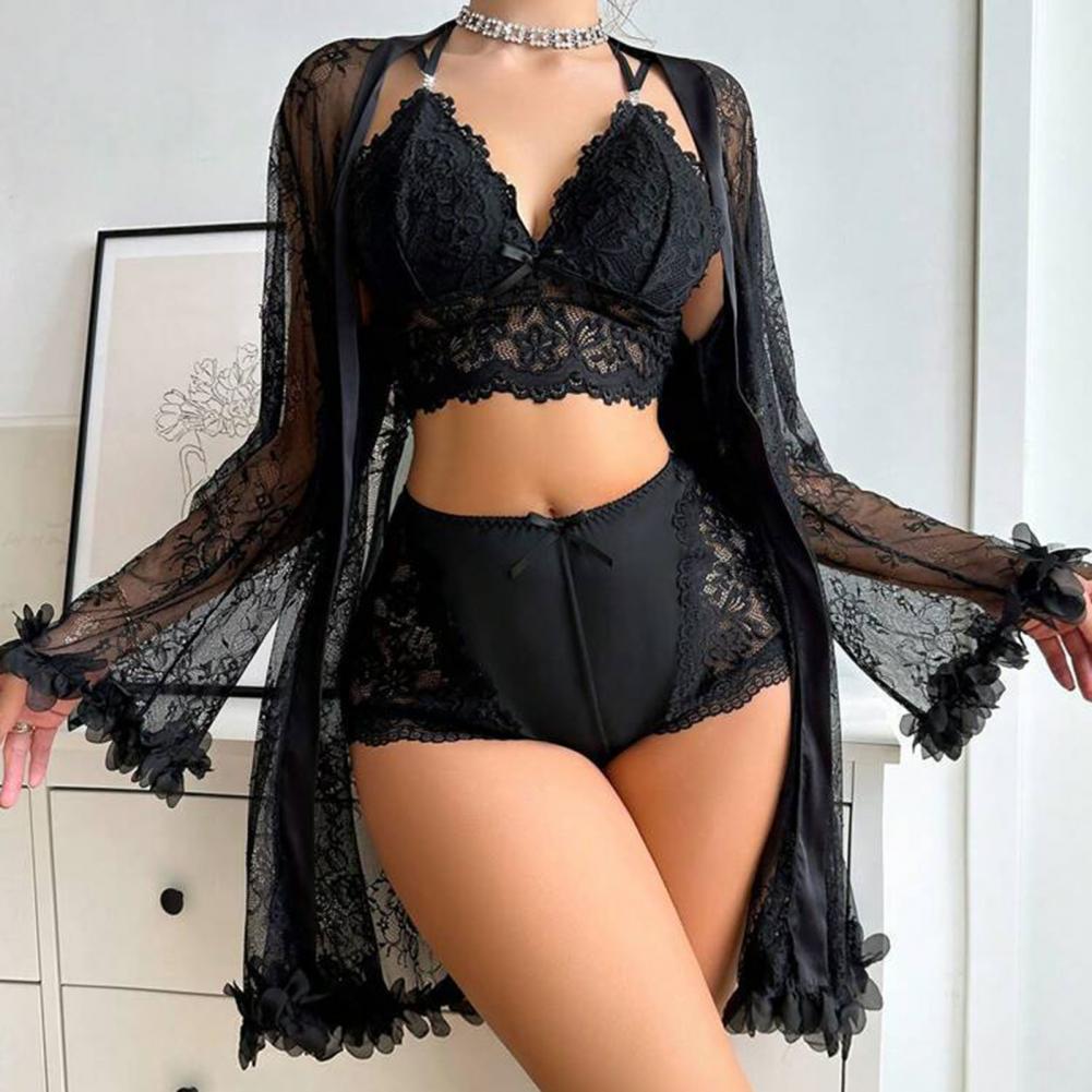 Kimono Sheer Floral - Conjunto de ropa de dormir sexy