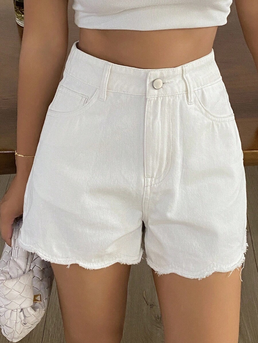 Shorts Denim Frayed - Shorts de mezclilla casuales para mujer,