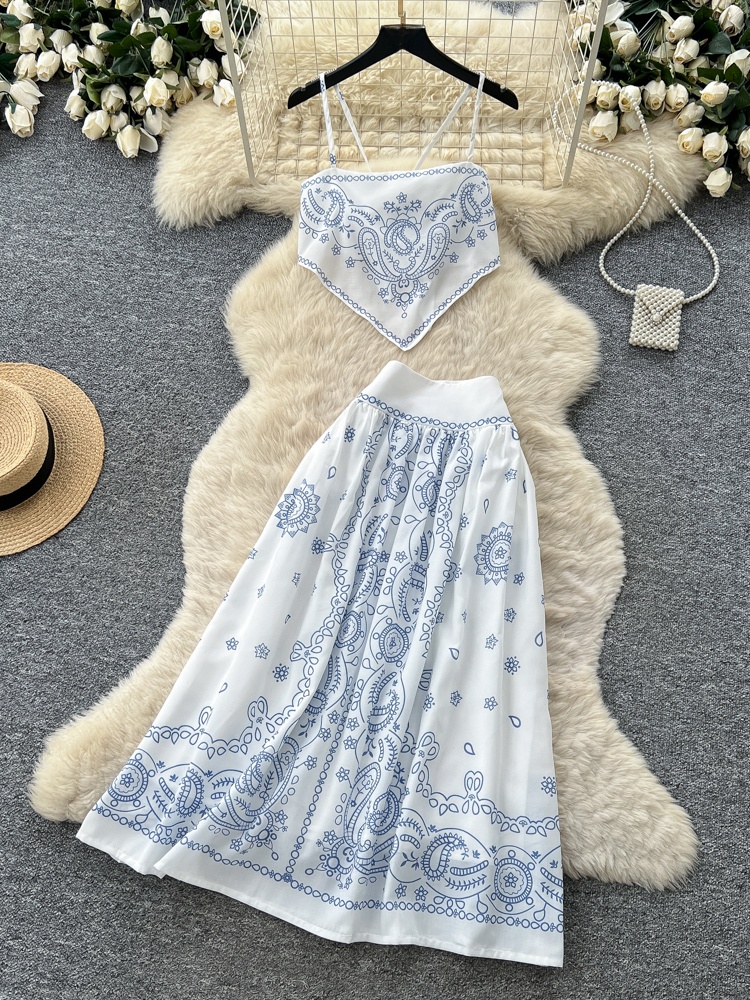 Maxi Dress Halter - Conjunto de Dos Piezas con Bordado