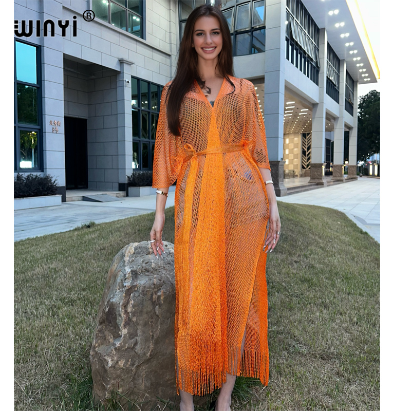 Cover Up Kaftan - WINYI-kimono de playa ahuecado para mujer,