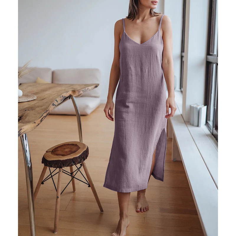Linen Dress Wrap - Vestido largo de muselina para mujer,
