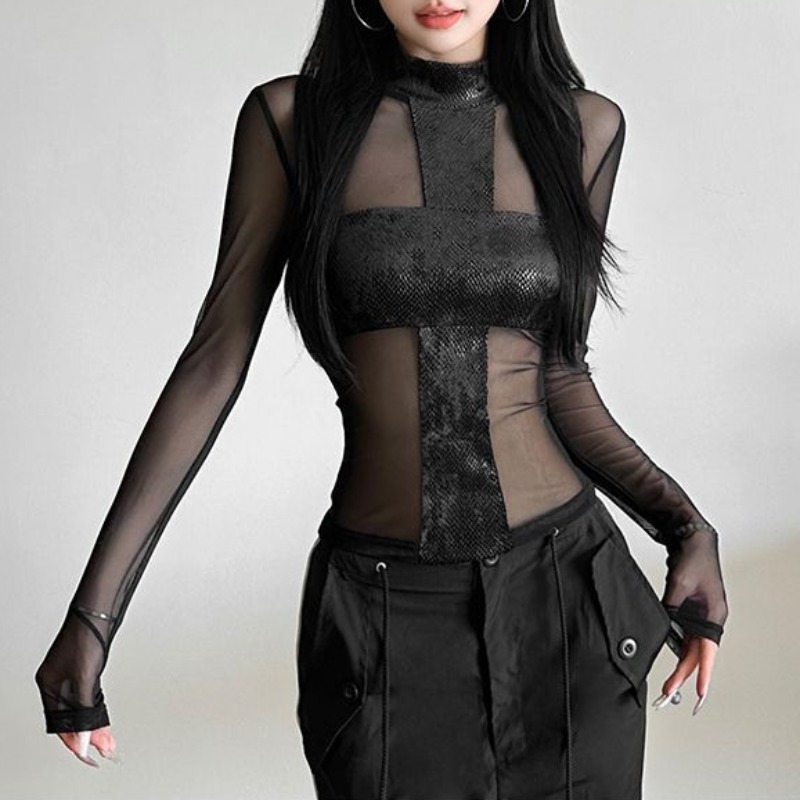 Blouse Off Shoulder - Body de manga larga de malla