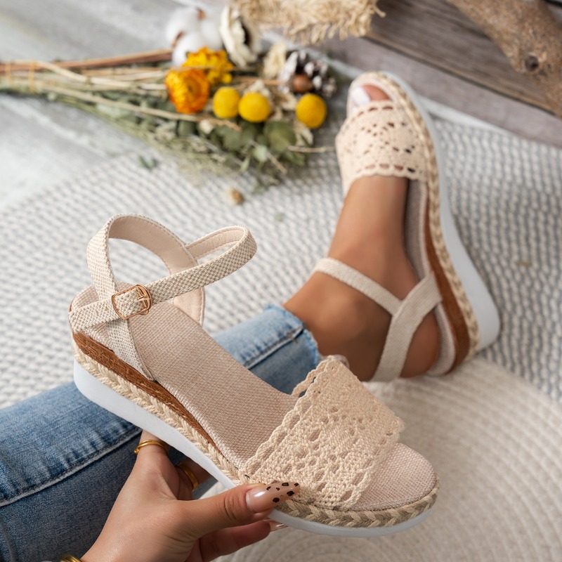 Wedge Espadrille Women - Sandalias de cuña de encaje para