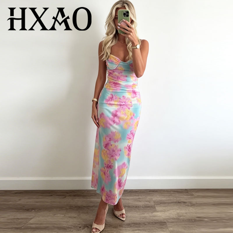 Midi Skirt Floral - HXAO Vestido floral con estampado de