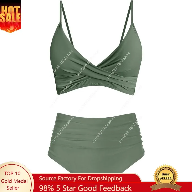Swimsuit Bikini Ruched - Conjunto de bikini de cintura alta