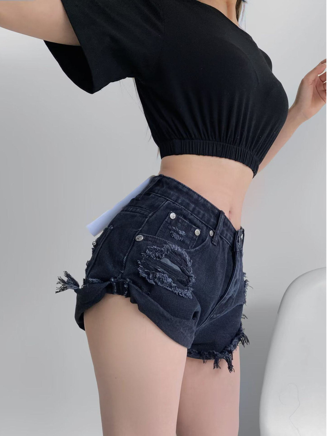 Shorts Denim Frayed - Shorts de mezclilla desgastados de cintura