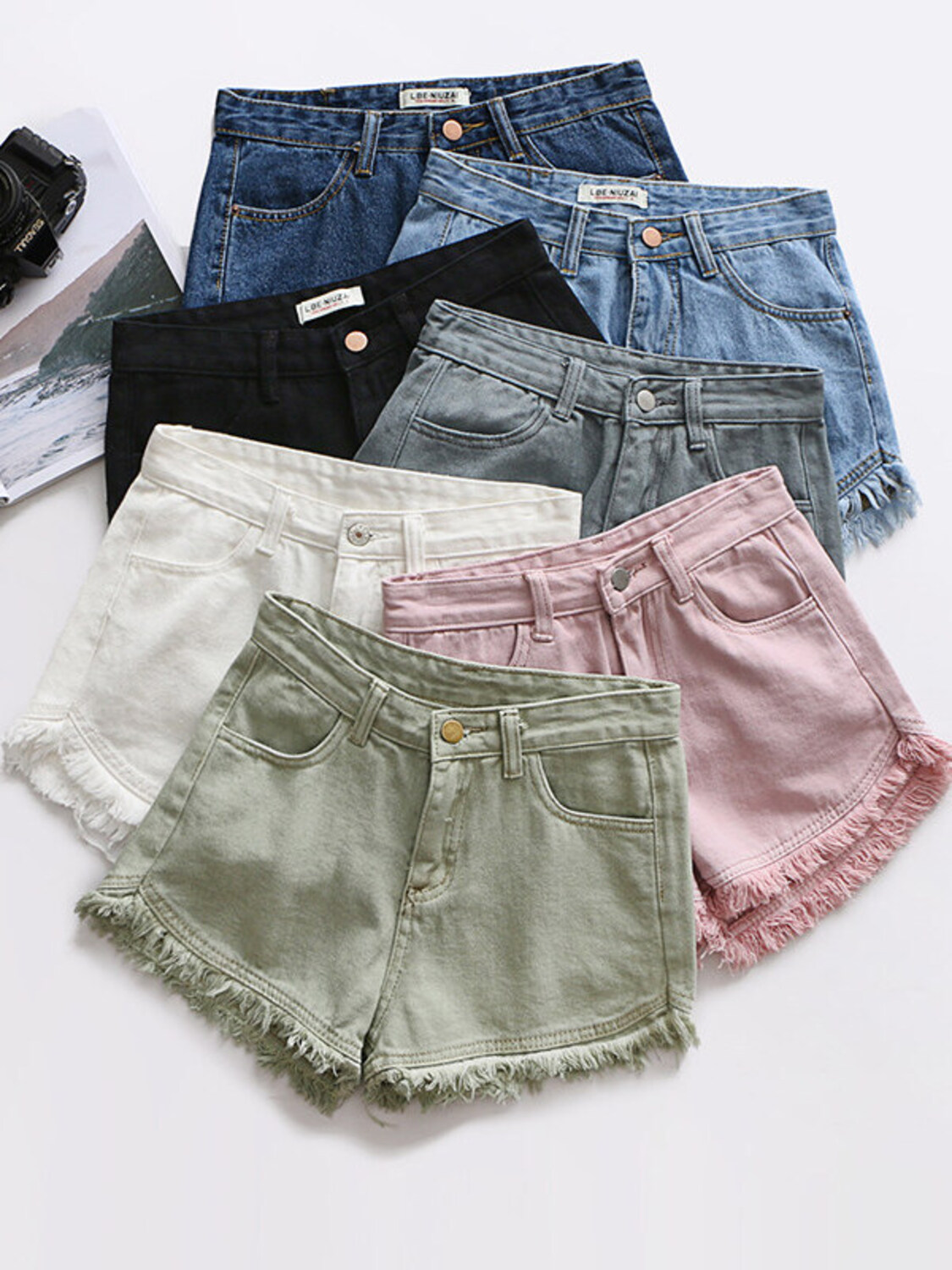 Shorts Denim Frayed - Shorts de Mezclilla de Cintura Alta