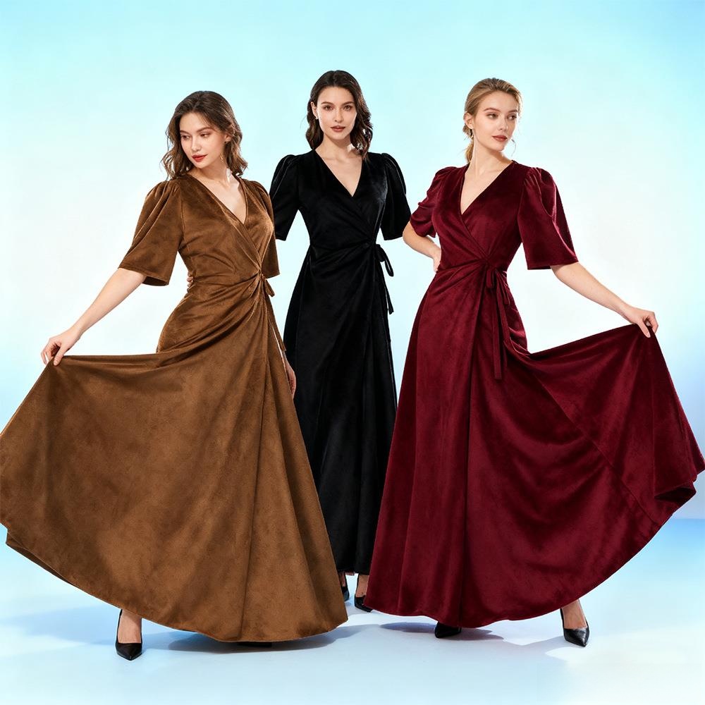 Linen Dress Wrap - Vestido de terciopelo de color liso