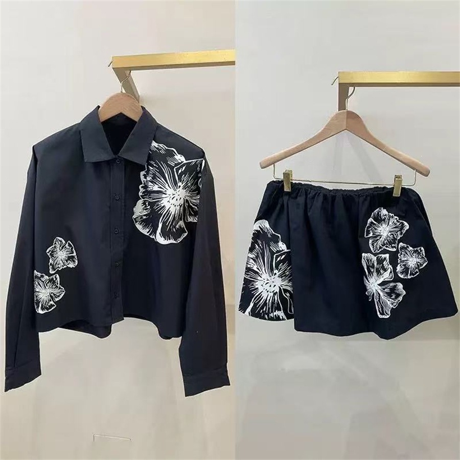 Romper Floral Print - Conjunto romántico de camisa y falda