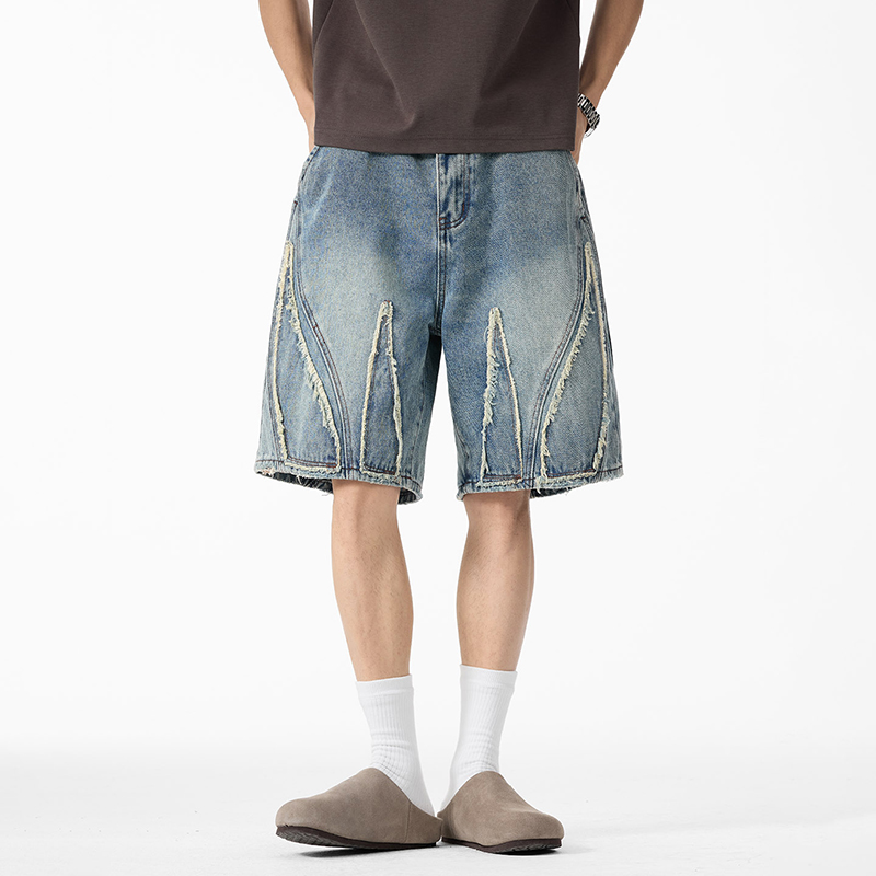 Shorts Denim Frayed - Pantalones Cortos de Mezclilla Holgados para