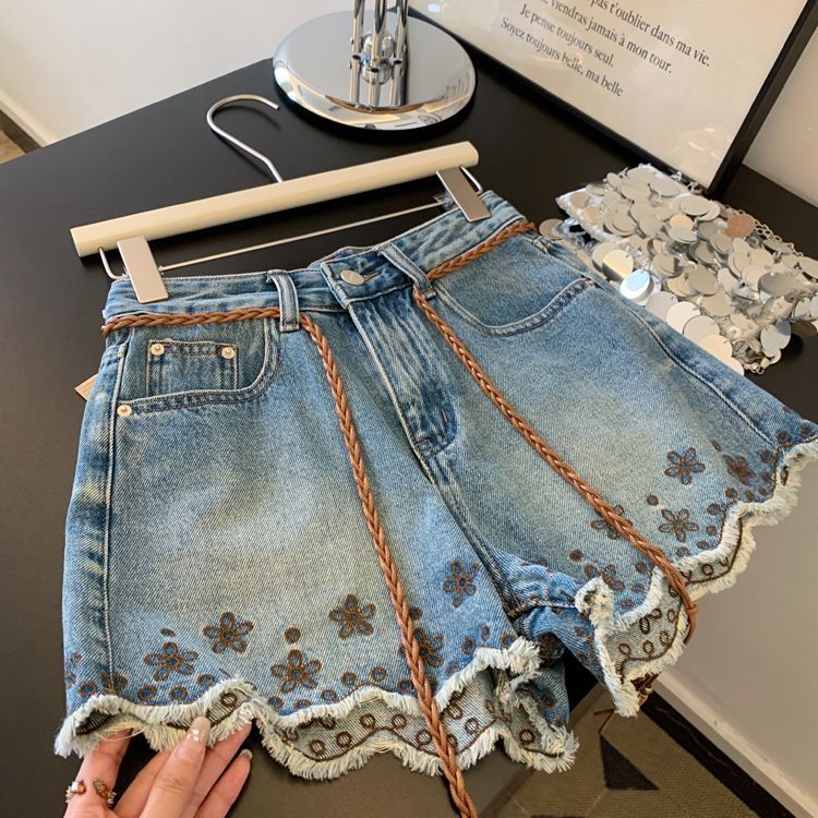 Shorts Denim Frayed - Shorts de Mezclilla Vintage Transpirables para