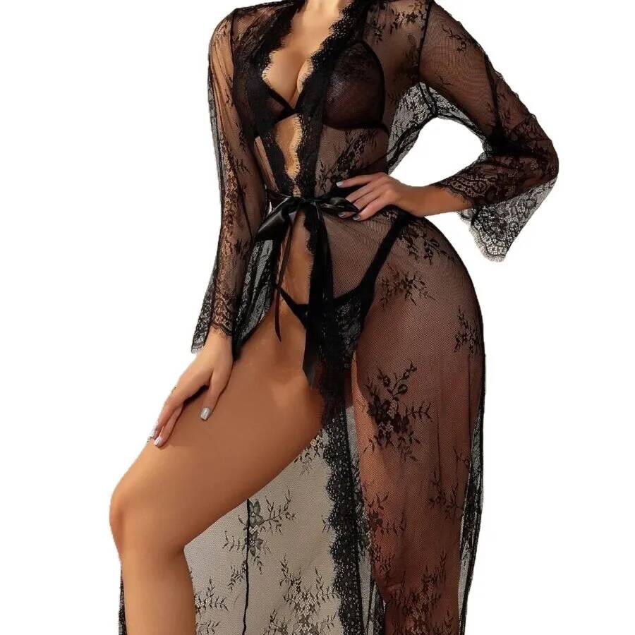 Bata larga transparente de enc - Kimono Sheer Floral reseña y precio