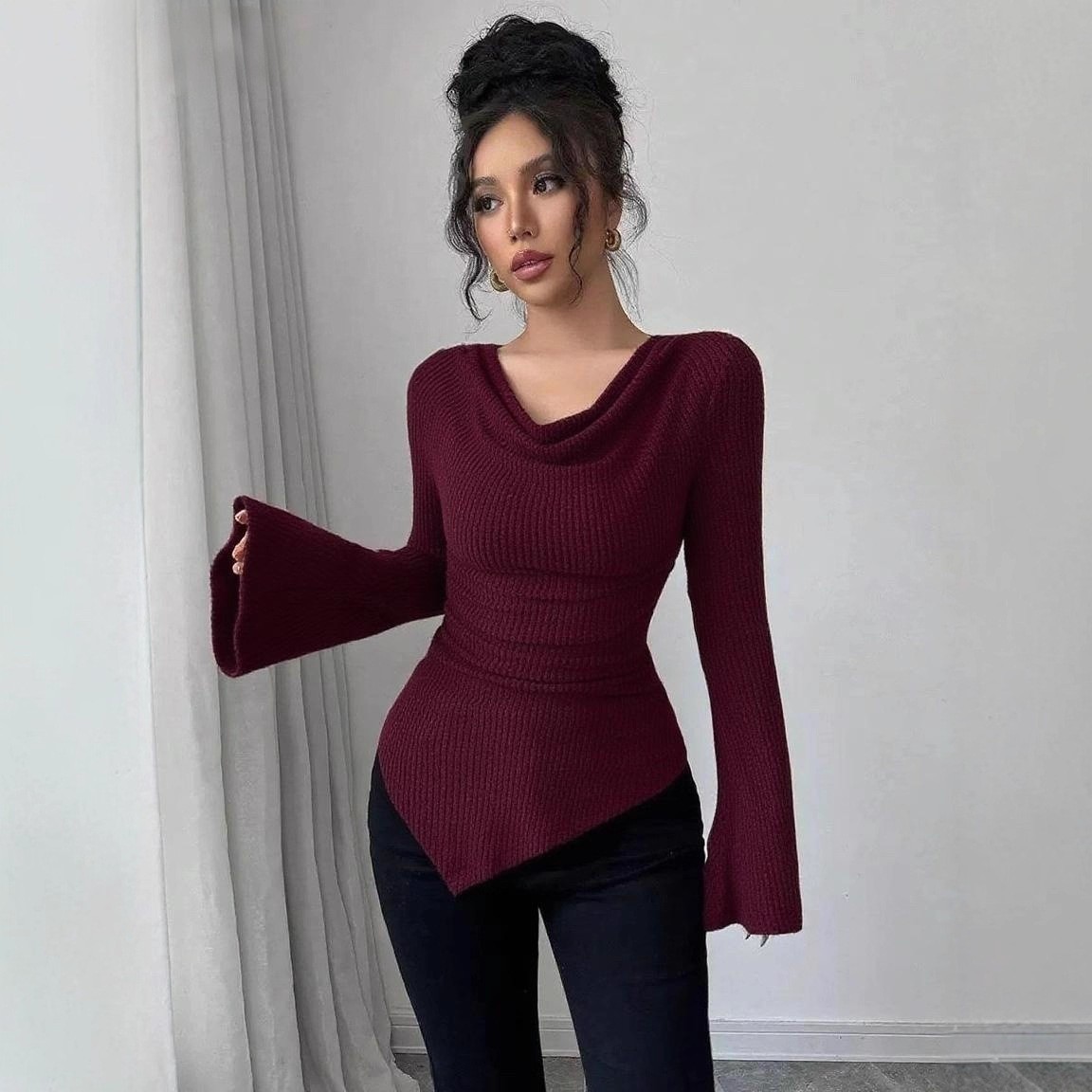 Blusa de mujer de manga larga  - Blouse Off Shoulder reseña y precio