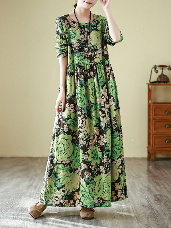 Vestido largo de cuello redond - Linen Dress Wrap reseña y precio