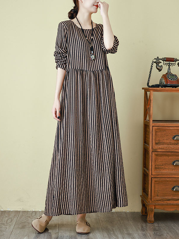 Vestido largo de cuello redond - Linen Dress Wrap reseña y precio