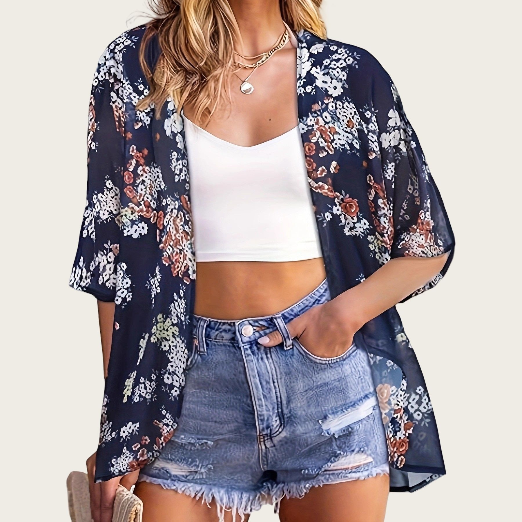 Traje de baño mujer 2025 Kimon - Kimono Sheer Floral reseña y precio