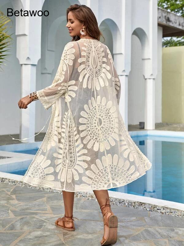 Kimono de Playa para Mujer, Bl - Kimono Sheer Floral reseña y precio