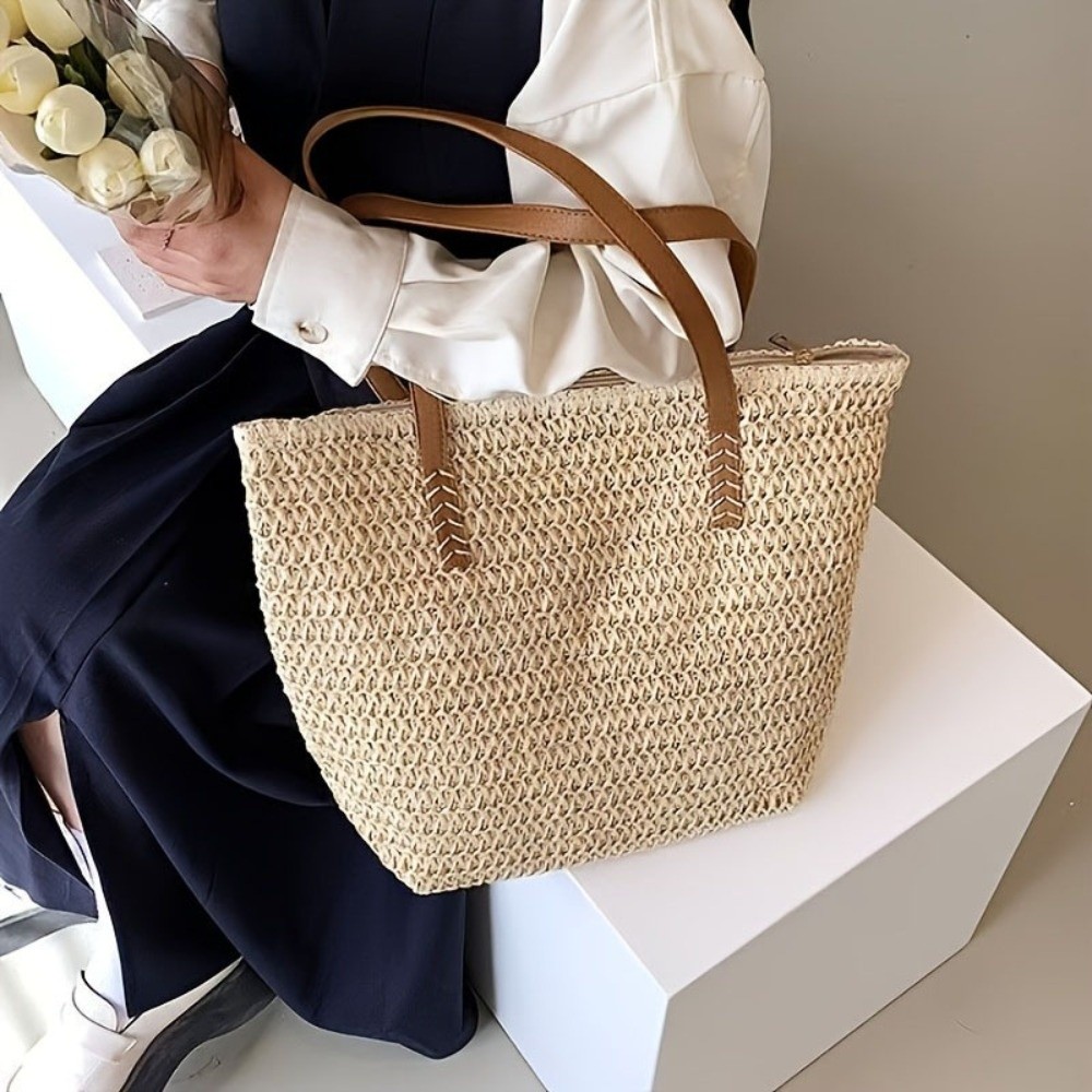 Bolso de mano de rafia tejida  - Tote Bag Beach reseña y precio