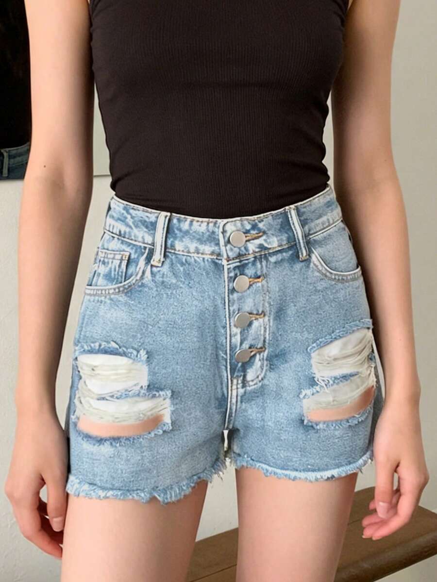 Shorts de mezclilla desgastado - Shorts Denim Frayed reseña y precio