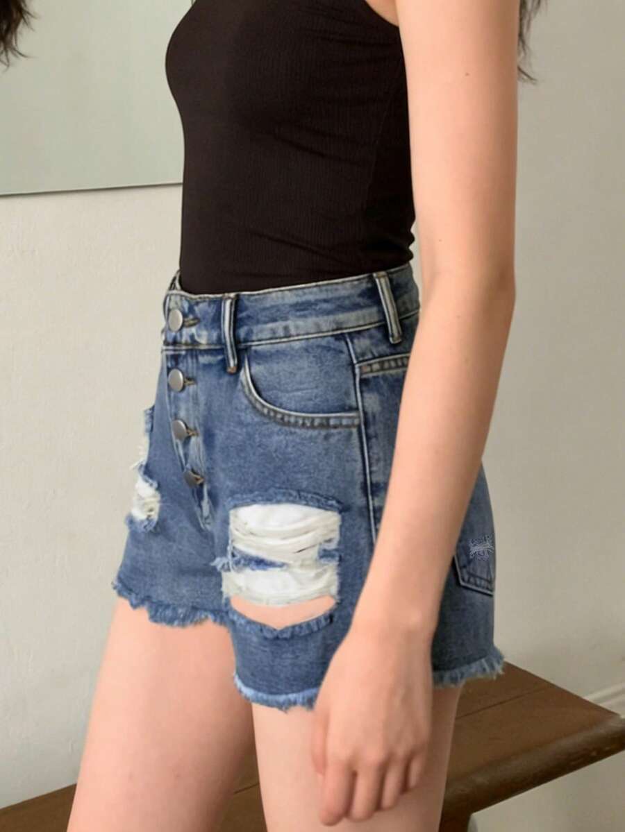 Shorts de mezclilla desgastado - Shorts Denim Frayed reseña y precio