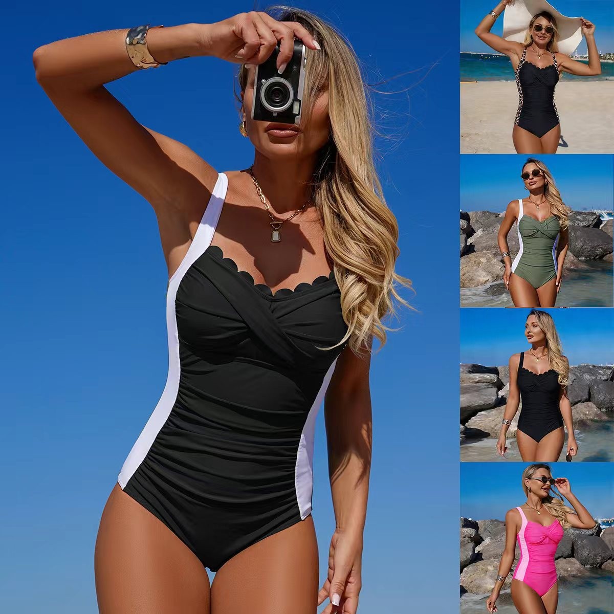 Traje de baño negro de una pie - Swimsuit Bikini Ruched reseña y precio