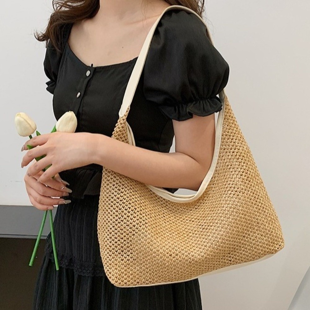 Bolso de paja tejido de color  - Tote Bag Beach reseña y precio