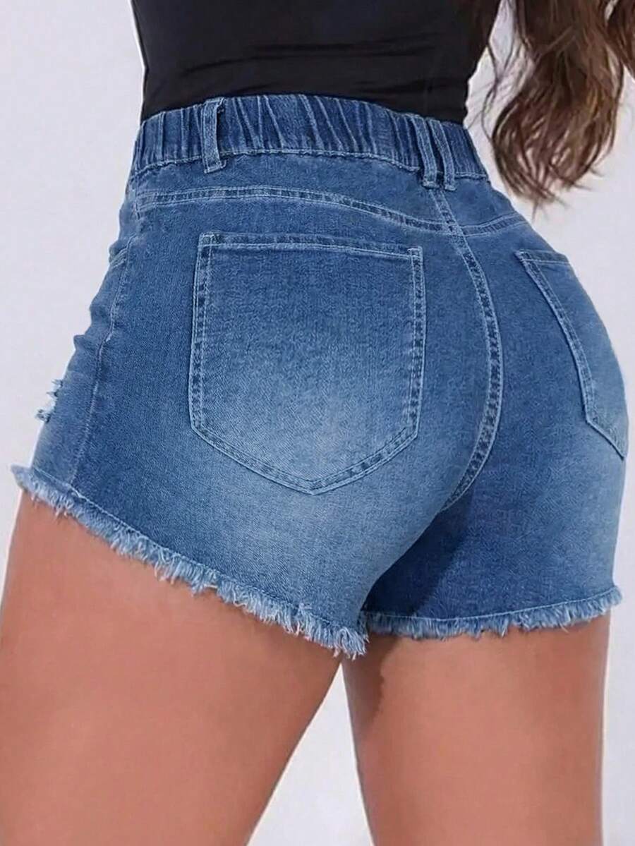 Pantalones cortos de mezclilla - Shorts Denim Frayed reseña y precio