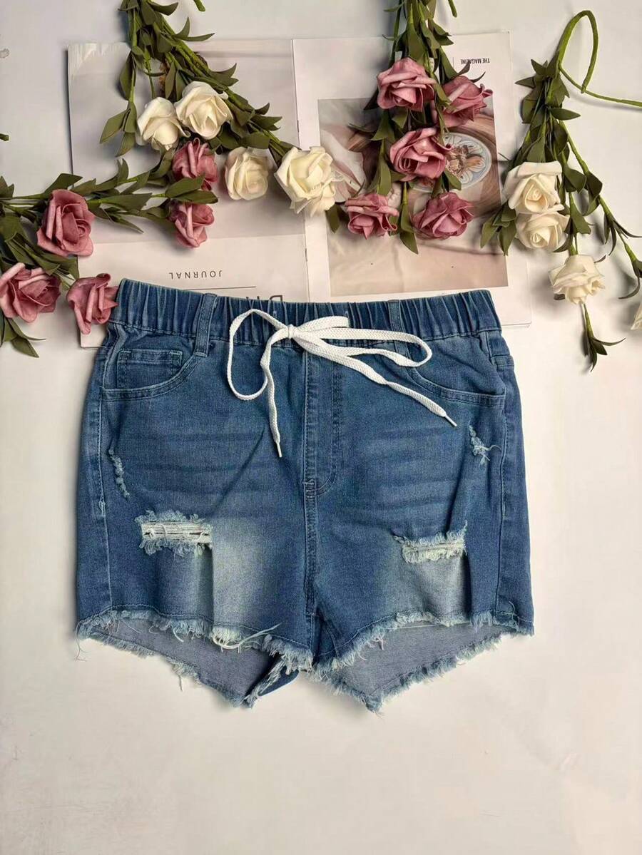 Pantalones cortos de mezclilla - Shorts Denim Frayed reseña y precio
