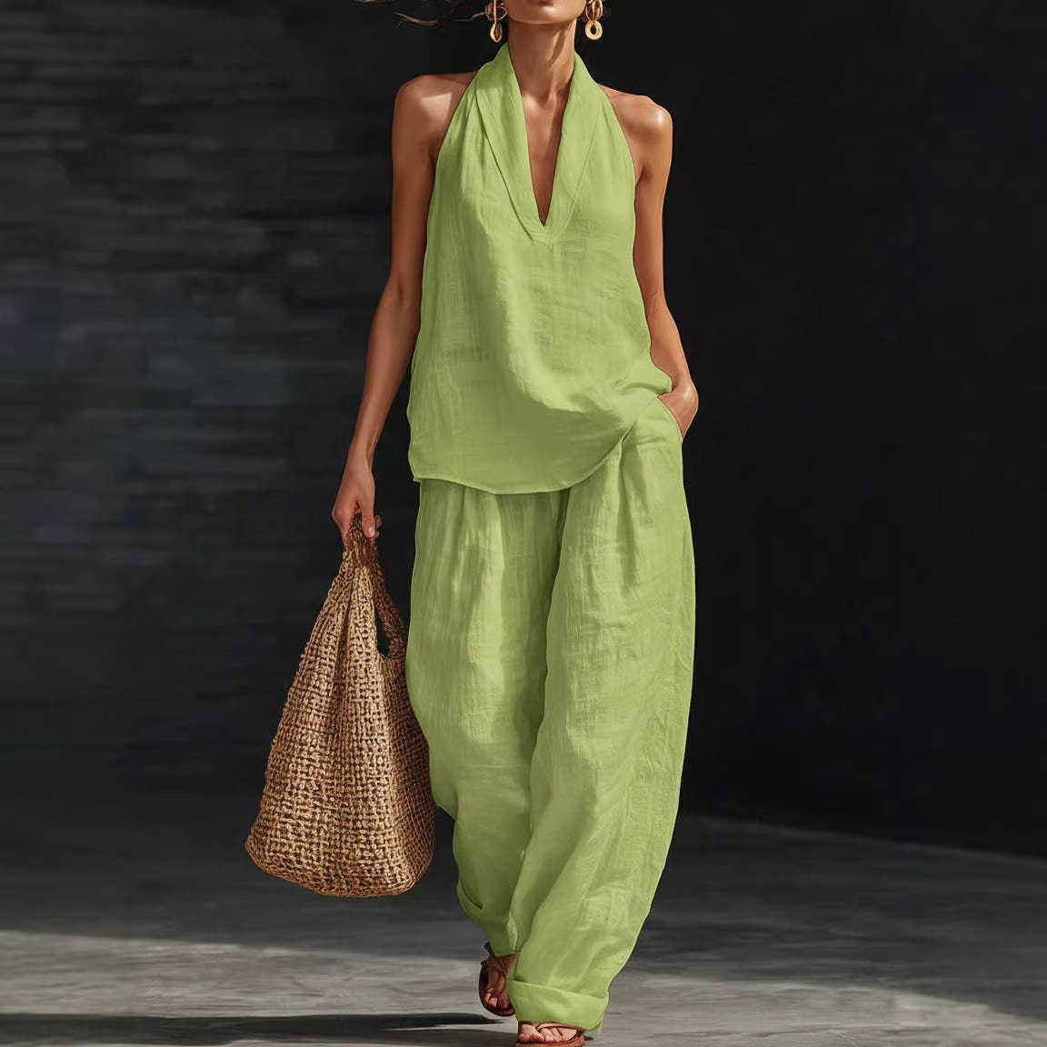 Conjunto de lino y algodón ret - Linen Pant Wide reseña y precio