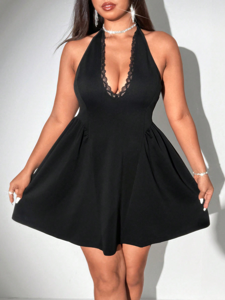 Vestido corto negro de encaje  - Maxi Dress Halter reseña y precio