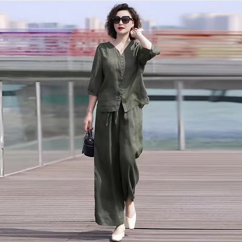 Conjunto de dos piezas de algo - Linen Pant Wide reseña y precio