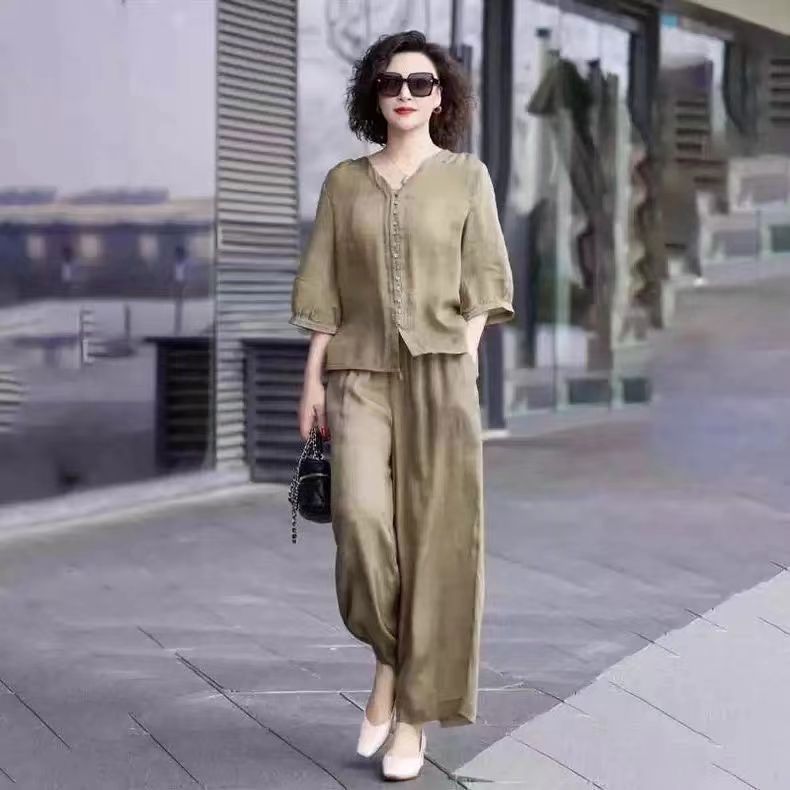 Conjunto de dos piezas de algo - Linen Pant Wide reseña y precio