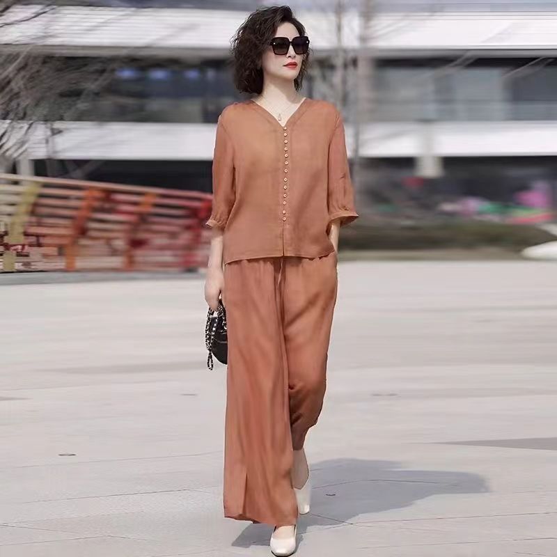 Conjunto de dos piezas de algo - Linen Pant Wide reseña y precio
