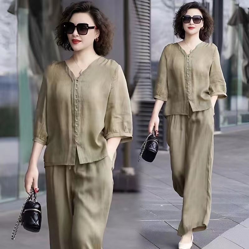 Conjunto de dos piezas de algo - Linen Pant Wide reseña y precio