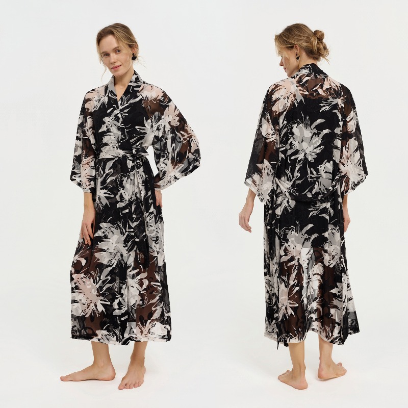 Bata de baño larga de gasa tra - Kimono Sheer Floral reseña y precio