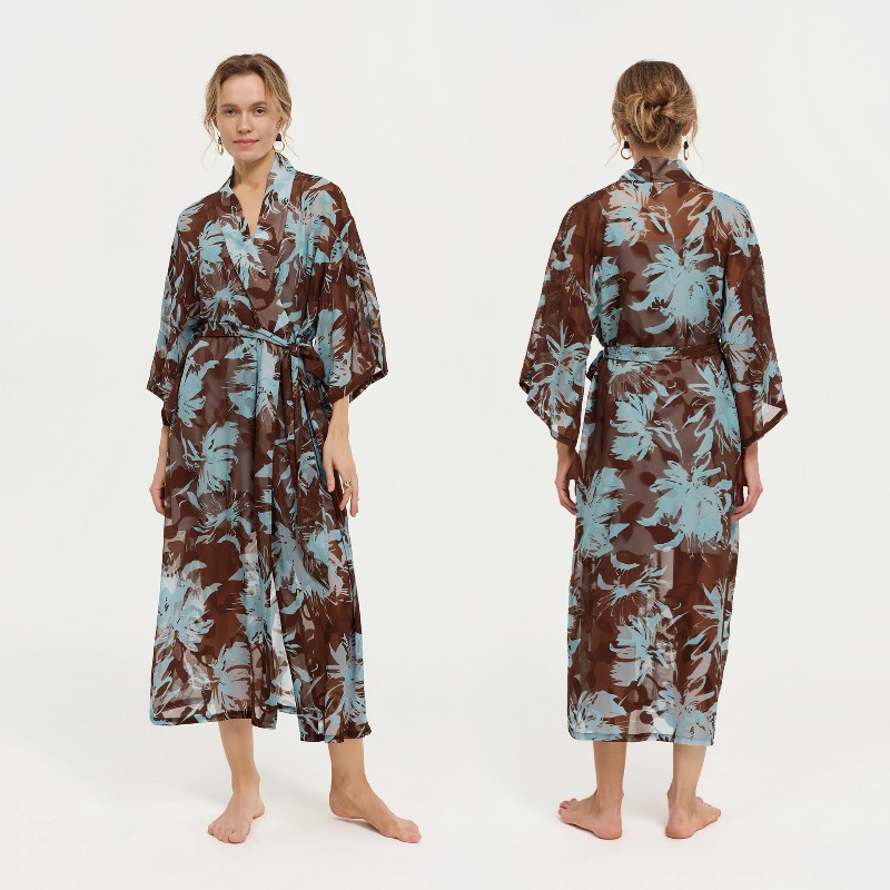 Bata de baño larga de gasa tra - Kimono Sheer Floral reseña y precio