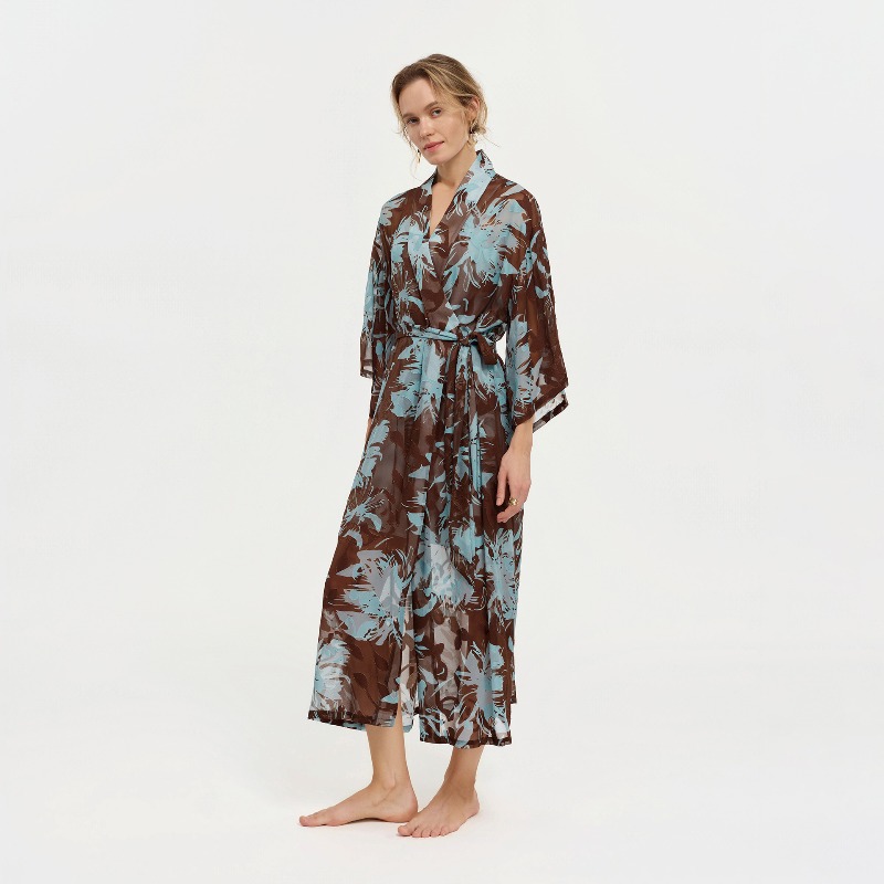 Bata de baño larga de gasa tra - Kimono Sheer Floral reseña y precio